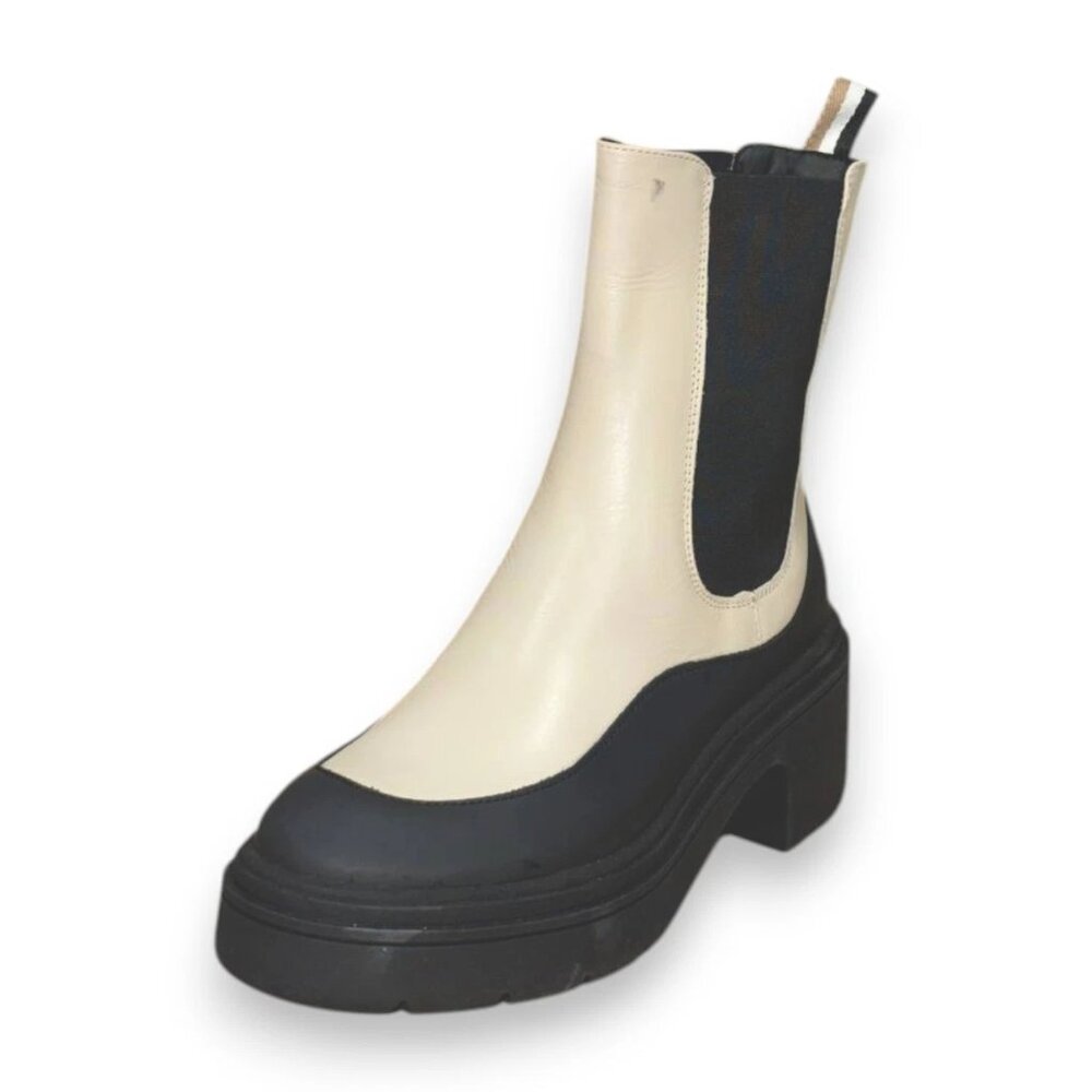 BOSS Women's Black White Leather Chelsea Boots US 6 (EU 36) MSRP $310